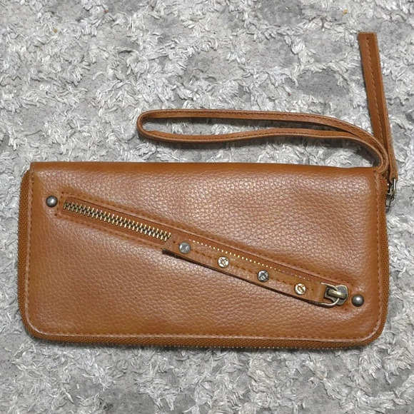 FREE PEOPLE Distressed Vegan Wallet, Brown, Slim Design, Wrist Strap Attached - Picture 5 of 15